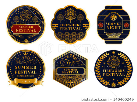 Summer Festival Fireworks Display Label Set - Japanese Retro Badge Collection (Gold & Navy) Summer Festival Fireworks Display Label Set - Japanese Retro Badge Collection (Gold & Navy) 140400249