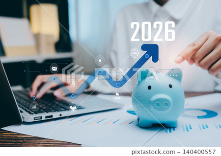 Business Growth Strategy with Piggy Bank and Financial Projections for 2026 in Modern Office Setting Business Growth Strategy with Piggy Bank and Financial Projections for 2026 in Modern Office Setting 140400557