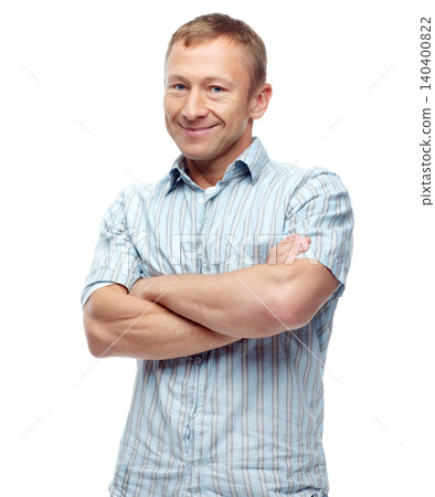 Confidence, portrait and man in studio with arms crossed for fashion, mindset and cool style. Male person, face and happy expression for trendy, relax and pride with clothes on white background Confidence, portrait and man in studio with arms crossed for fashion, mindset and cool style. Male person, face and happy expression for trendy, relax and pride with clothes on white background 140400822