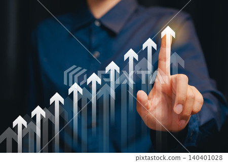 Business Growth Concept with Upward Arrows and a Hand Pointing Towards Progress, Business concept Business Growth Concept with Upward Arrows and a Hand Pointing Towards Progress, Business concept 140401028