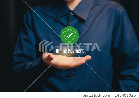 Person Holding Online Payment Icon with Shield Symbol for Secure Transactions, Business concept Person Holding Online Payment Icon with Shield Symbol for Secure Transactions, Business concept 140401029