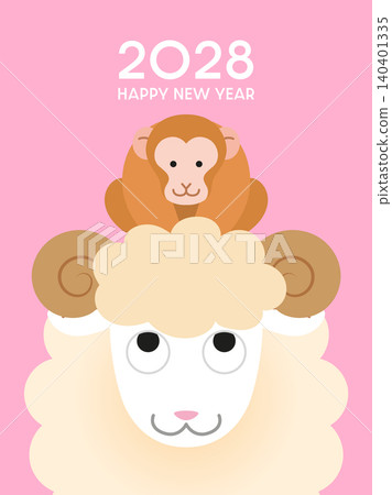 Cute zodiac monkey with the former year zodiac sheep Cute zodiac monkey with the former year zodiac sheep 140401335