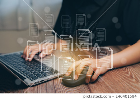 Digital Document Management and Organizing Files on a Modern Laptop with Copy Functionality, Business concept Digital Document Management and Organizing Files on a Modern Laptop with Copy Functionality, Business concept 140401594