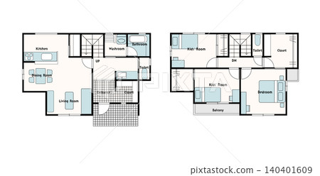 Floor plan for a two-story house; Family-friendly detached house plan. Floor plan for a two-story house; Family-friendly detached house plan. 140401609