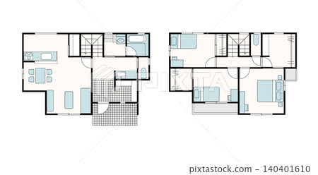 Floor plan for a two-story house; Family-friendly detached house plan. Floor plan for a two-story house; Family-friendly detached house plan. 140401610