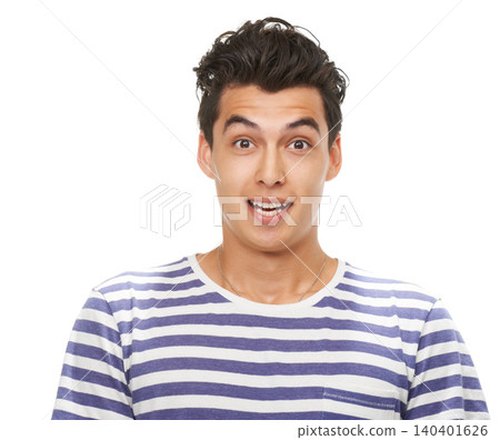 Mexican man, surprise and portrait for model, fashion and clothes with closeup, shock or wow on white background in edgy outfit, wardrobe or apparel. Male person, face and t shirt in trendy style Mexican man, surprise and portrait for model, fashion and clothes with closeup, shock or wow on white background in edgy outfit, wardrobe or apparel. Male person, face and t shirt in trendy style 140401626