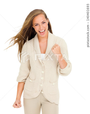 Winner, fist pump and portrait of business woman on white background for success, winning and promotion. Professional worker, excited and isolated person with hand gesture for achievement in studio Winner, fist pump and portrait of business woman on white background for success, winning and promotion. Professional worker, excited and isolated person with hand gesture for achievement in studio 140401693