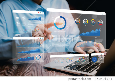 Business Analytics Visuals with Data Charts and Graphs on a Laptop Screen, Business concept Business Analytics Visuals with Data Charts and Graphs on a Laptop Screen, Business concept 140401725