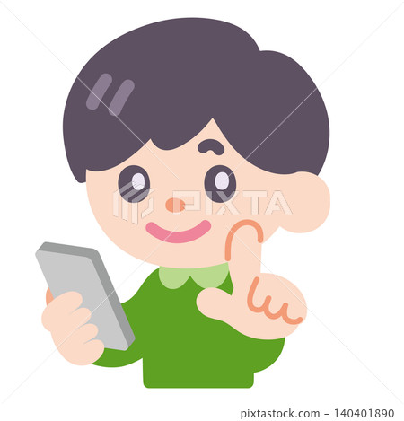 Boy operating a smartphone Boy operating a smartphone 140401890
