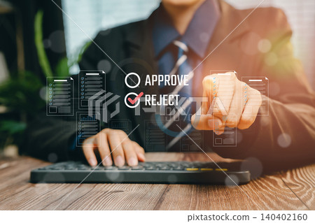 Businessman approves or rejects digital documents, Business concept Businessman approves or rejects digital documents, Business concept 140402160