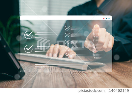 Digital task management with checklists and keyboard, Business concept 140402349