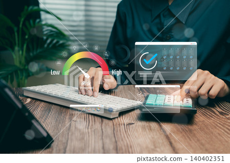 Digital risk assessment on keyboard with graphics, Business concept 140402351