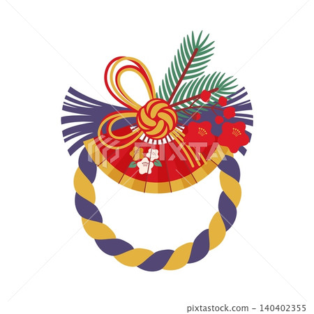 Shimenawa Japanese wreath for holiday or New Year decoration in Japan. Shimenawa wreath symbol of Shinto religion and Asian ritual celebration festoon ornament of rope twist with fan and pine twigs Shimenawa Japanese wreath for holiday or New Year decoration in Japan. Shimenawa wreath symbol of Shinto religion and Asian ritual celebration festoon ornament of rope twist with fan and pine twigs 140402355