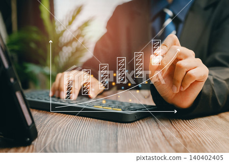 Business Growth Concept with Graph, Keyboard, and Professional Business Attire in Modern Office Setting, Business concept 140402405