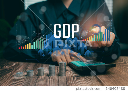 GDP Growth Analysis with Financial Calculator and Bar Graph Visualization, business concept. GDP Growth Analysis with Financial Calculator and Bar Graph Visualization, business concept. 140402488