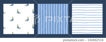Seamless cute blueberry spring line pattern with summer berry and pastel. Flower accents for soft tablecloth texture polka dot and tartan. Geometric designs on blue grid background by hand. Seamless cute blueberry spring line pattern with summer berry and pastel. Flower accents for soft tablecloth texture polka dot and tartan. Geometric designs on blue grid background by hand. 140402514
