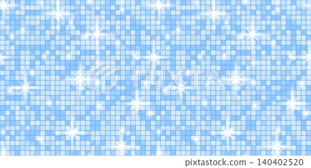Mirror disco backdrop with disco ball and seamless pattern texture for a glitter sparkling sequin glam blue background. Purple dance floor iridescent tile star strass light magic. 140402520