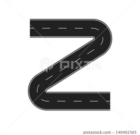Letter Z formed from curved asphalt road with dashed lane marking. Car path way font typeface, abc English highway route alphabet. Creative speed truck typography character, uppercase pavement sign Letter Z formed from curved asphalt road with dashed lane marking. Car path way font typeface, abc English highway route alphabet. Creative speed truck typography character, uppercase pavement sign 140402565