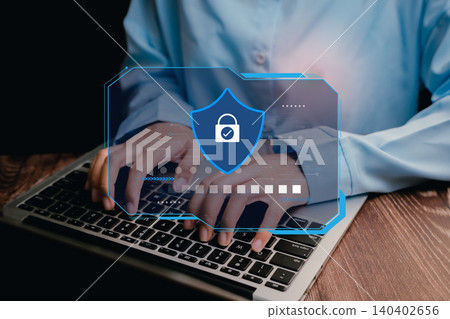 Online Security Practices with Digital Lock and Laptop in a Modern Office Environment 140402656