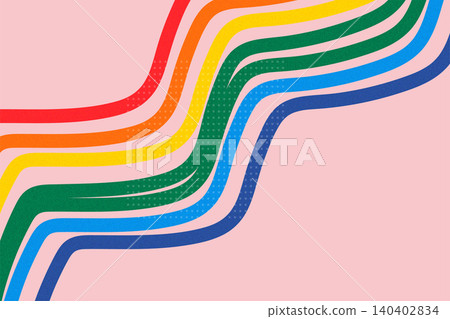 Retro Rainbow Wave Background with Colorful Curved Stripes and Geometric Dot Texture on Pink Retro Rainbow Wave Background with Colorful Curved Stripes and Geometric Dot Texture on Pink 140402834