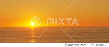 Ocean, sunset and sun on horizon for landscape and tourism destination for summer vacation in nature. Bright sky, clouds and golden sky on island beach, seascape and sunshine for salutation of day Ocean, sunset and sun on horizon for landscape and tourism destination for summer vacation in nature. Bright sky, clouds and golden sky on island beach, seascape and sunshine for salutation of day 140402862