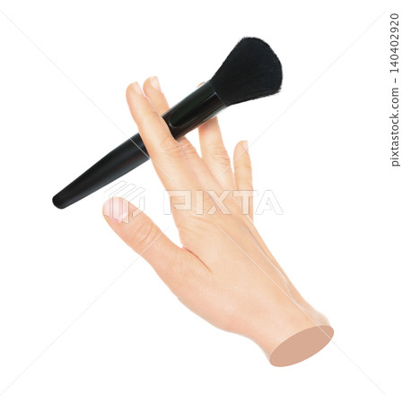 Woman hand holds black cosmetics brush, isolated on transparent background, cosmetics and visage concept. Contemporary art Woman hand holds black cosmetics brush, isolated on transparent background, cosmetics and visage concept. Contemporary art 140402920