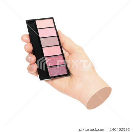 Woman hand holds cosmetic palette, isolated on transparent background, cosmetics and visage concept. Contemporary art Woman hand holds cosmetic palette, isolated on transparent background, cosmetics and visage concept. Contemporary art 140402925