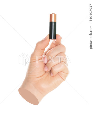 Woman hand holds battery, isolated on transparent background, energy batteries and energy saving concept. Contemporary art Woman hand holds battery, isolated on transparent background, energy batteries and energy saving concept. Contemporary art 140402937