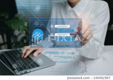 Digital Assistant Interface on Laptop with Business Professional, business concept Digital Assistant Interface on Laptop with Business Professional, business concept 140402967
