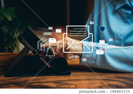Close-up of a Person Using a Tablet to Manage Email Notifications and Alerts in a Modern Workspace, Business concept Close-up of a Person Using a Tablet to Manage Email Notifications and Alerts in a Modern Workspace, Business concept 140403153