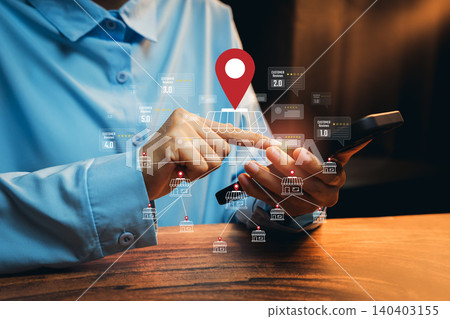 Person Using Smartphone to Check Business Location and Customer Ratings in a Modern Digital Environment, Business concept 140403155