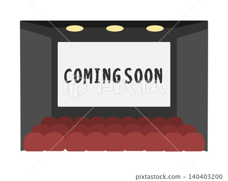 An illustration of the interior of a cinema theater, showing the audience seating area and a screen displaying "COMING SOON". 140403200