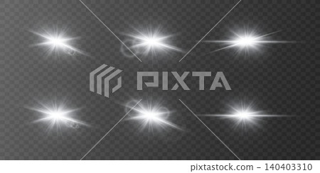 Set of realistic glowing light effect and bright sun sparks with lens flare Set of realistic glowing light effect and bright sun sparks with lens flare 140403310