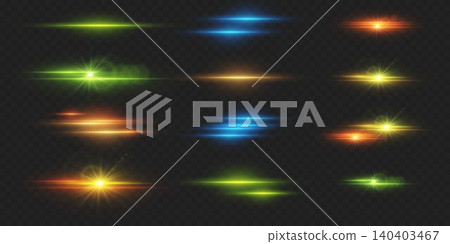 Abstract set of glowing light effects generating dynamic horizontal lines and bright stars Abstract set of glowing light effects generating dynamic horizontal lines and bright stars 140403467