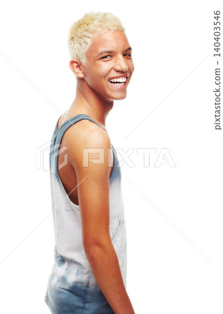 Portrait, teen boy and smile in studio for fashion, trendy and happy on white background. Male person, face and stylish or cool while standing casual style, confident and cheerful with happiness Portrait, teen boy and smile in studio for fashion, trendy and happy on white background. Male person, face and stylish or cool while standing casual style, confident and cheerful with happiness 140403546