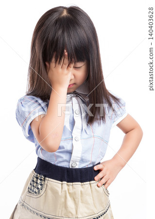 Upset Asian little girl with negative emotions, isolated on white background 140403628