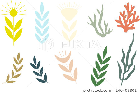 Set of abstract botanical elements leaves and corals in bold boho style vector illustration Set of abstract botanical elements leaves and corals in bold boho style vector illustration 140403801