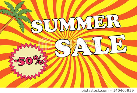 Summer sale banner background retro sunburst ray with palm tree silhouette Summer sale banner background retro sunburst ray with palm tree silhouette 140403939