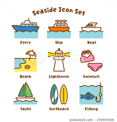 Set of 9 beach icons | Boats, yachts, fishing Set of 9 beach icons | Boats, yachts, fishing 140404066