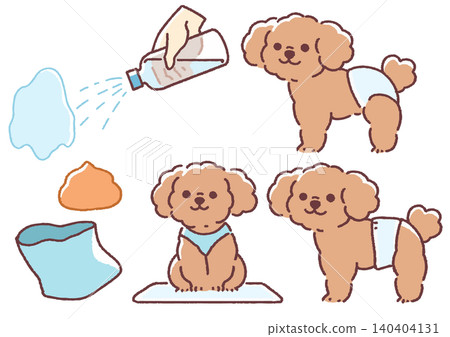 A set of simple and cute illustrations of a toy poodle and dog toilet manners. 140404131
