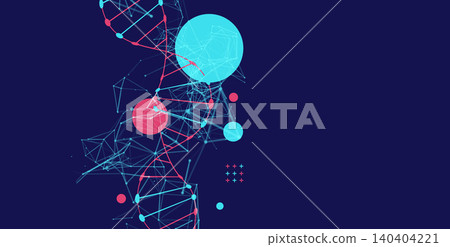 Abstract vector futuristic DNA helix structure with digital plexus network on dark background. Abstract vector futuristic DNA helix structure with digital plexus network on dark background. 140404221