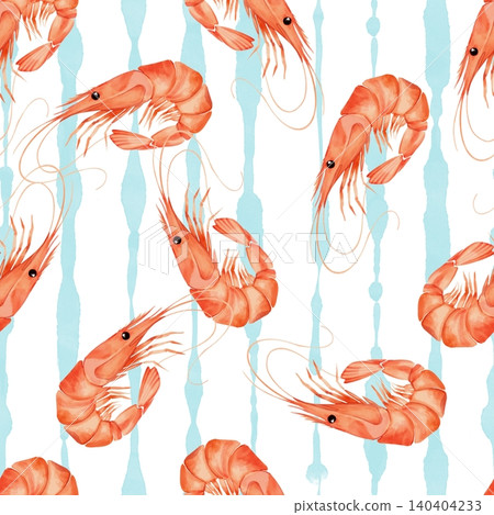 Cute hand-drawn shrimp and abstract stripes seamless pattern Cute hand-drawn shrimp and abstract stripes seamless pattern 140404233