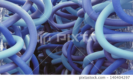 Intertwined blue foam tubes creating an abstract tangle pattern and texture Intertwined blue foam tubes creating an abstract tangle pattern and texture 140404297