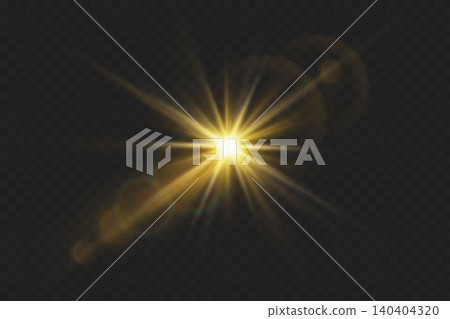 Bright yellow glowing lens flare light effect illuminating dark transparent background 140404320