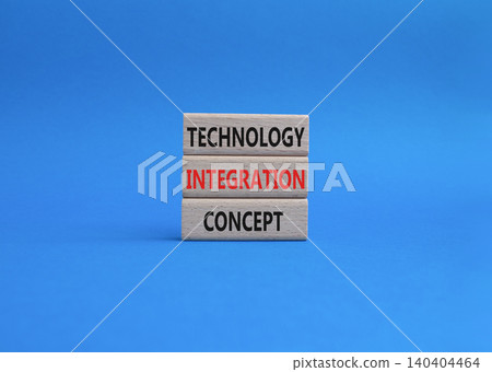 Technology integration concept symbol. Concept word Technology integration concept on wooden blocks. Beautiful blue background. Business and Technology integration concept. Copy space Technology integration concept symbol. Concept word Technology integration concept on wooden blocks. Beautiful blue background. Business and Technology integration concept. Copy space 140404464