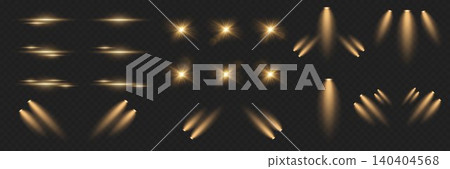 Abstract golden light effects including lens flares, starbursts, and spotlights on a dark background Abstract golden light effects including lens flares, starbursts, and spotlights on a dark background 140404568