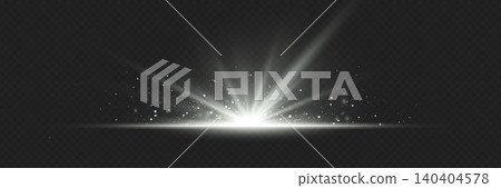 Bright white light with particles radiating from a horizontal line on a dark background Bright white light with particles radiating from a horizontal line on a dark background 140404578