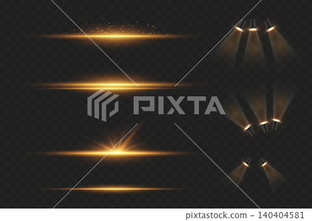 Golden light effects providing modern background elements with bright glowing lines and illumination 140404581