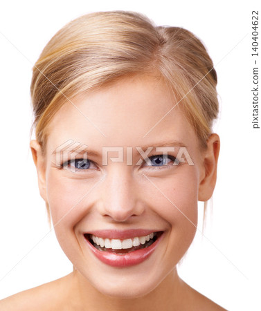 Smile, beauty and portrait of woman in studio with skincare, natural and face routine for wellness. Happy, cosmetic and female person from Canada with facial dermatology treatment by white background Smile, beauty and portrait of woman in studio with skincare, natural and face routine for wellness. Happy, cosmetic and female person from Canada with facial dermatology treatment by white background 140404622