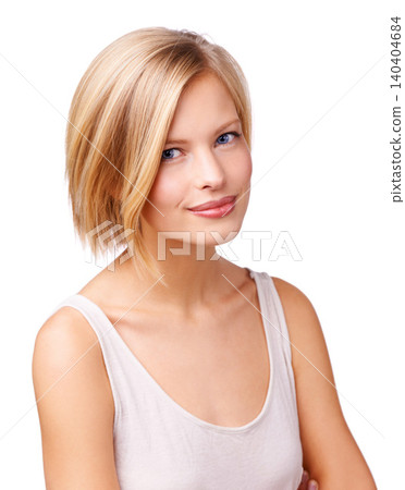 Portrait, beauty and skincare with aesthetic woman in studio isolated on white background for self care. Face, hair and wellness with confident young person at salon for cosmetics or dermatology Portrait, beauty and skincare with aesthetic woman in studio isolated on white background for self care. Face, hair and wellness with confident young person at salon for cosmetics or dermatology 140404684